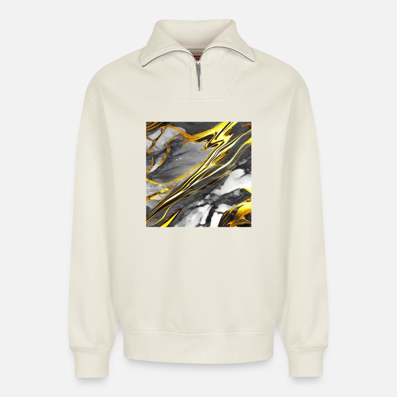 Marmor Schwarz Gold Textur - Relaxed Unisex Organic Half Zip Sweatshirt – von SPREAD - Naturweiß