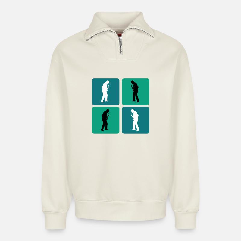 Saxophone Design - Relaxed Unisex Organic Half Zip Sweatshirt – von SPREAD - Naturweiß