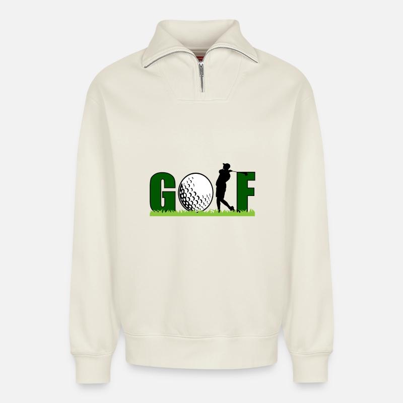 Golf - Relaxed Unisex Organic Half Zip Sweatshirt – by SPREAD - off white