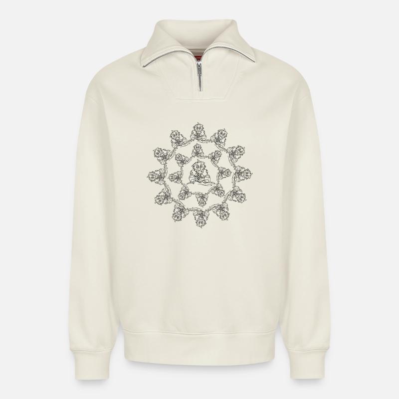 Garçon avec ballon - Sweat unisexe décontracté en coton biologique à demi-zip – de SPREAD - blanc cassé