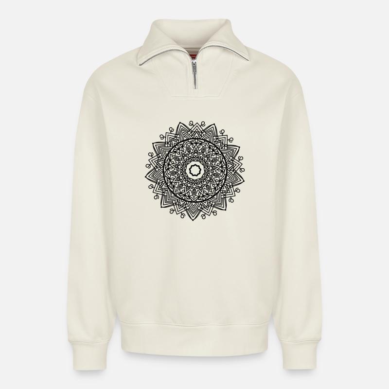 Mandala - Relaxed Unisex Organic Half Zip Sweatshirt – von SPREAD - Naturweiß