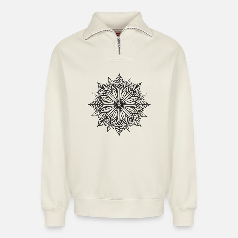 Mandala - Relaxed Unisex Organic Half Zip Sweatshirt – von SPREAD - Naturweiß