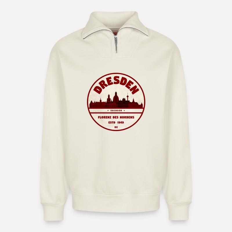 Dresde - Sweat unisexe décontracté en coton biologique à demi-zip – de SPREAD - blanc cassé