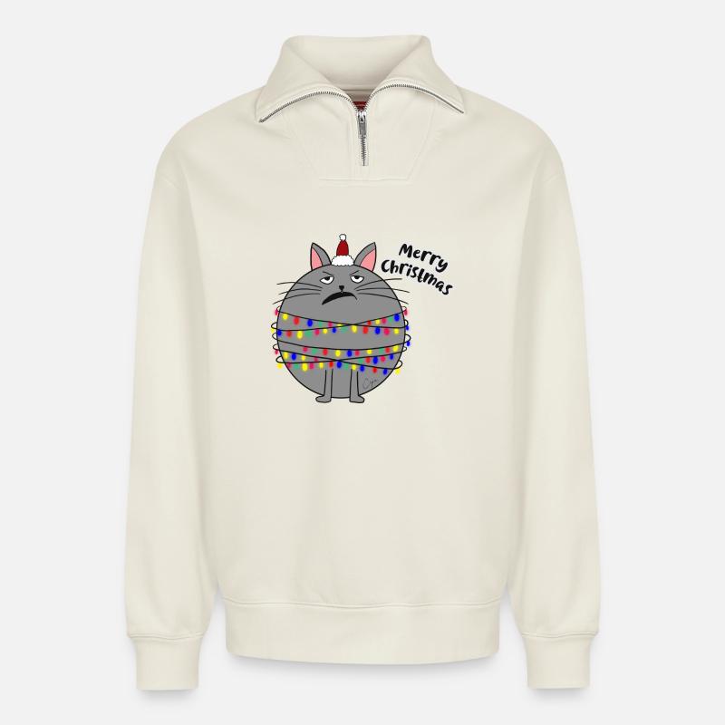 Frohe Weihnachten - Relaxed Unisex Organic Half Zip Sweatshirt – von SPREAD - Naturweiß