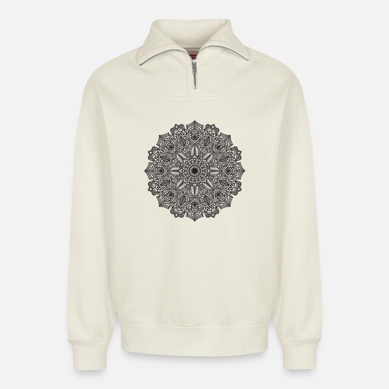 Mandala - Relaxed Unisex Organic Half Zip Sweatshirt – von SPREAD - Naturweiß