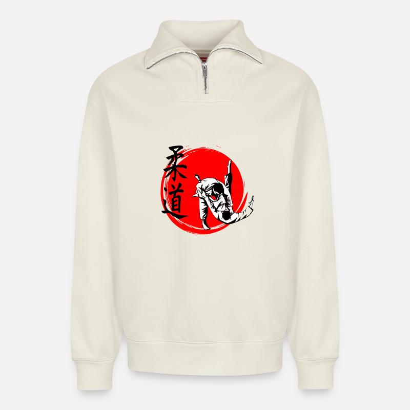 Judo - Relaxed Unisex Organic Half Zip Sweatshirt – von SPREAD - Naturweiß