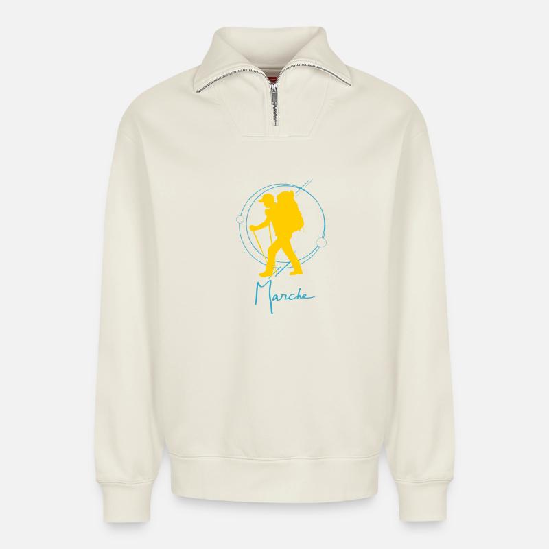 marche - Sweat unisexe décontracté en coton biologique à demi-zip – de SPREAD - blanc cassé