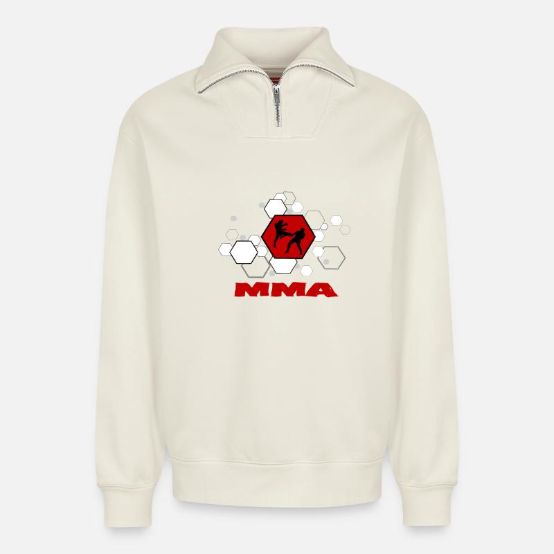 MMA - Relaxed Unisex Organic Half Zip Sweatshirt – by SPREAD - off white