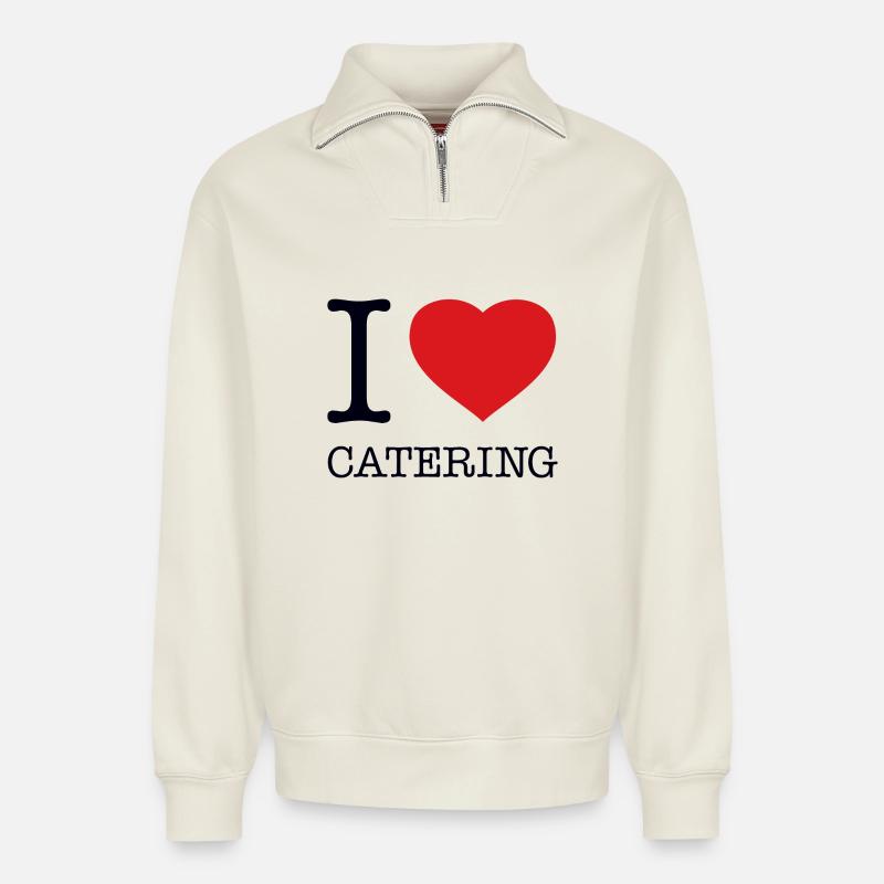I LOVE CATERING - Relaxed Unisex Organic Half Zip Sweatshirt – von SPREAD - Naturweiß