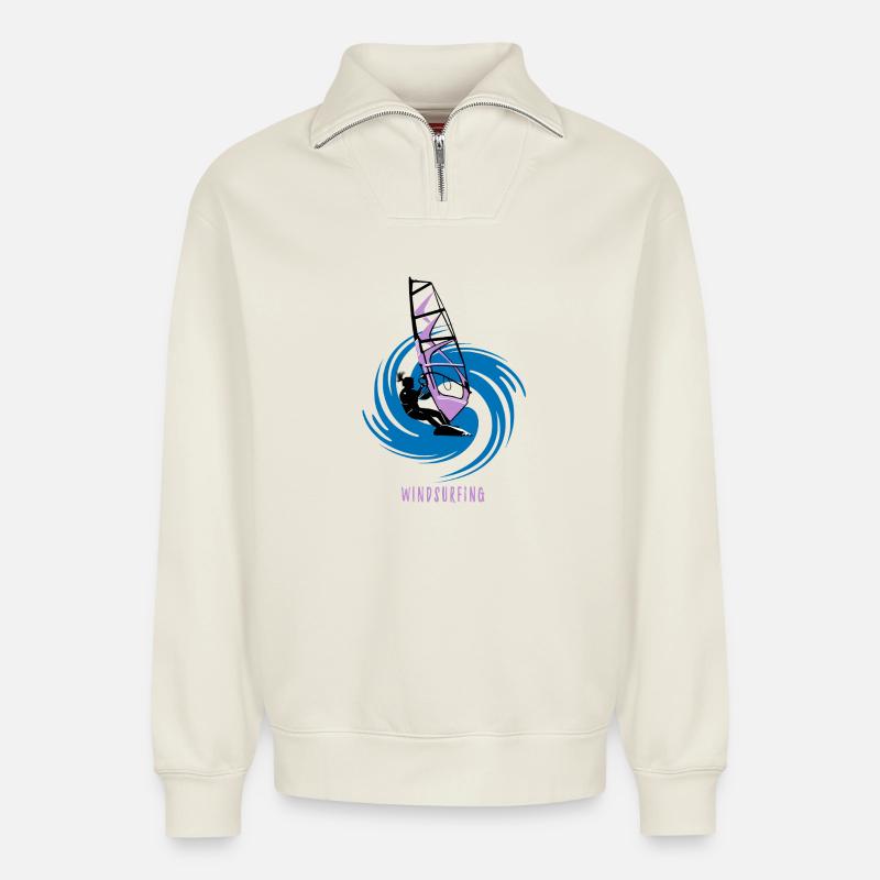 Windsurfen - Relaxed Unisex Organic Half Zip Sweatshirt – von SPREAD - Naturweiß