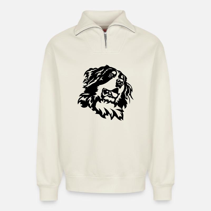 Berner Sennenhund Kopf - Relaxed Unisex Organic Half Zip Sweatshirt – von SPREAD - Naturweiß