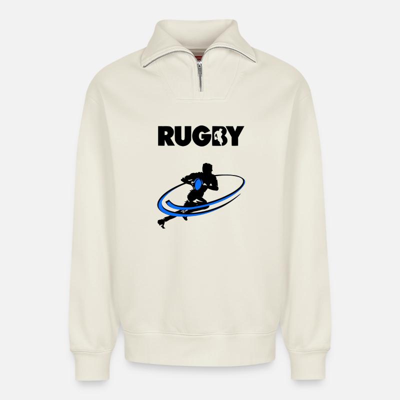 Rugby - Sweat unisexe décontracté en coton biologique à demi-zip – de SPREAD - blanc cassé