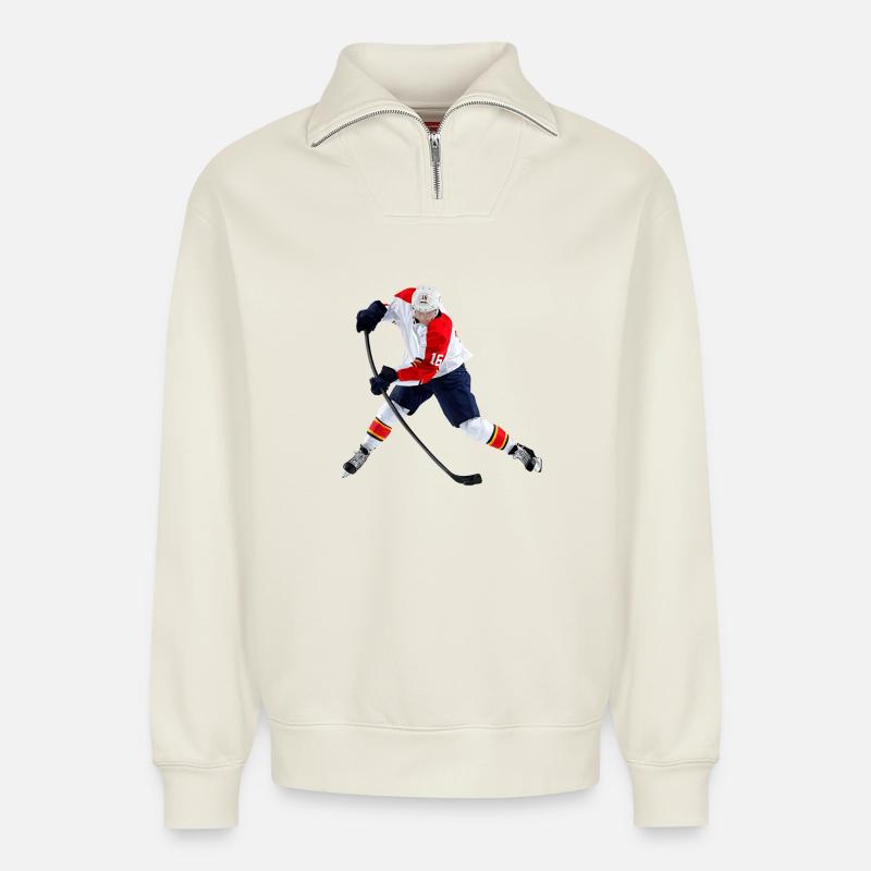 Eishockey - Relaxed Unisex Organic Half Zip Sweatshirt – von SPREAD - Naturweiß