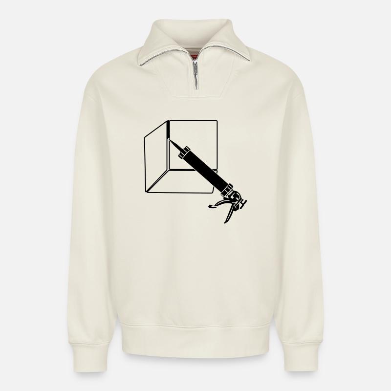 Abdichtungsspritze mit Fliesen - Relaxed Unisex Organic Half Zip Sweatshirt – von SPREAD - Naturweiß