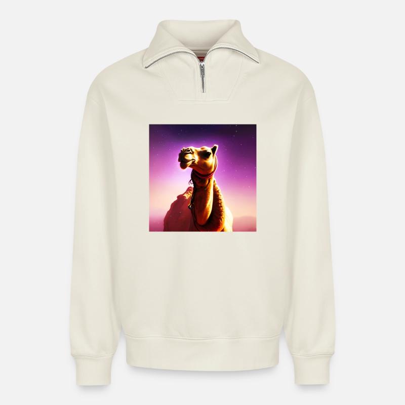 Dromedar Kamel - Galaxie Weltraum - Relaxed Unisex Organic Half Zip Sweatshirt – von SPREAD - Naturweiß