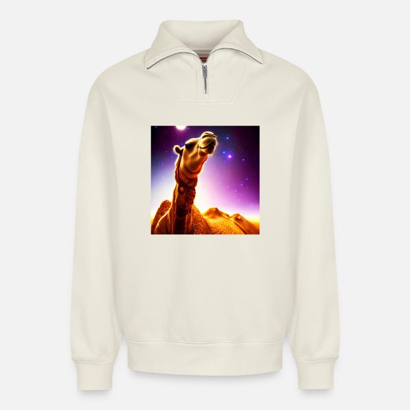 Dromedar Kamel - Wüstenschiff - Relaxed Unisex Organic Half Zip Sweatshirt – von SPREAD - Naturweiß