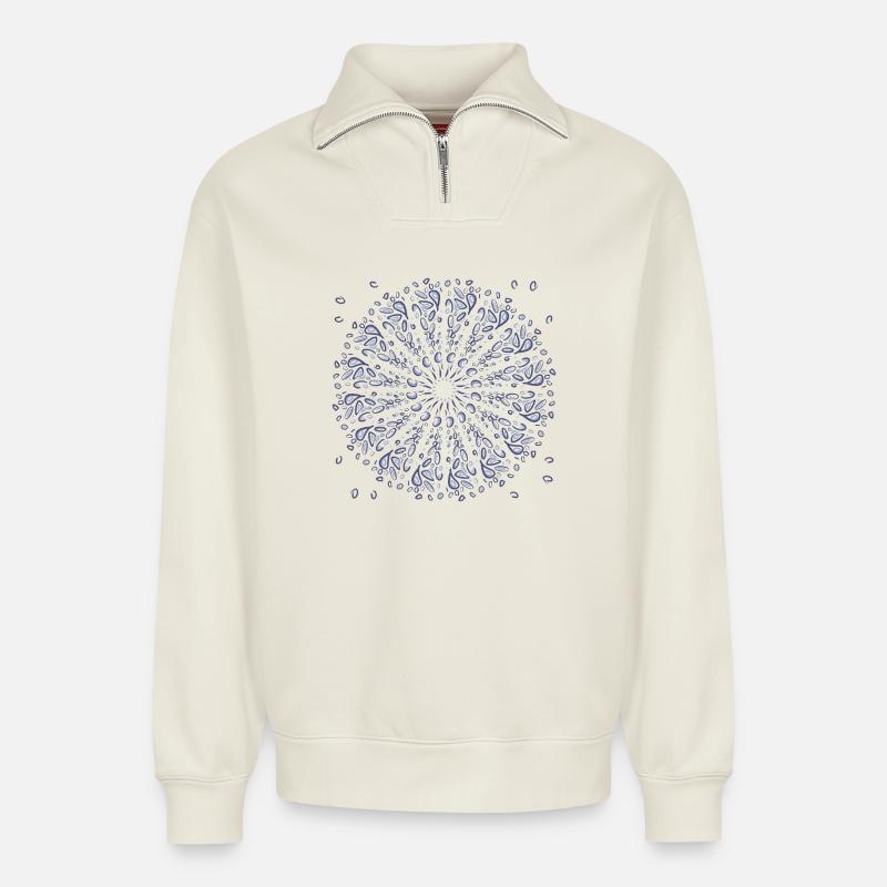 Azure Mandala Bloom - Sweat unisexe décontracté en coton biologique à demi-zip – de SPREAD - blanc cassé
