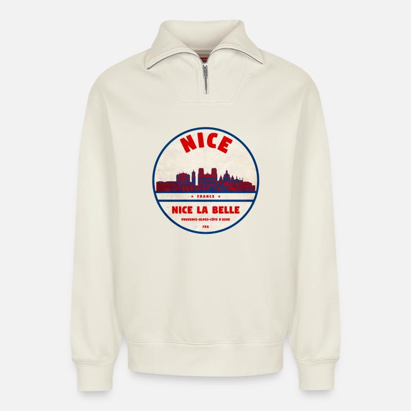 Nice La Belle Skyline - Relaxed Unisex Organic Half Zip Sweatshirt – von SPREAD - Naturweiß
