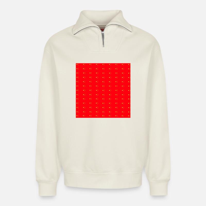 tolle chinesische prints, China flaggenmuser, - Relaxed Unisex Organic Half Zip Sweatshirt – von SPREAD - Naturweiß