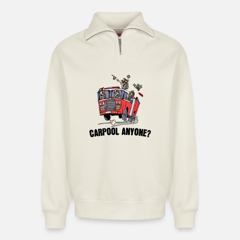 Berufsfeuerwehr Feuerwehr Statement Feuerwehrauto - Relaxed Unisex Organic Half Zip Sweatshirt – von SPREAD - Naturweiß