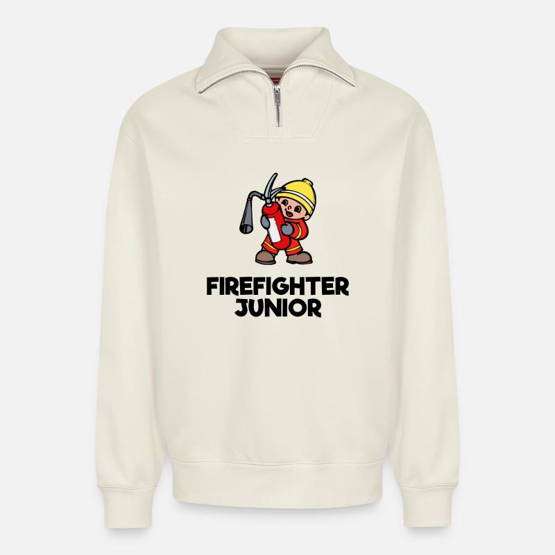 Freiwillige Feuerwehr Lebensretter Statement - Relaxed Unisex Organic Half Zip Sweatshirt – von SPREAD - Naturweiß