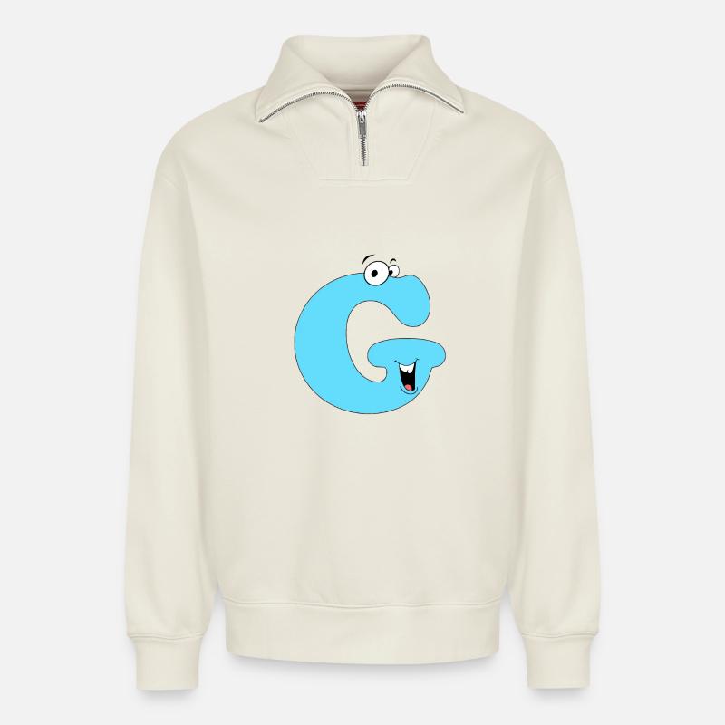 G - Relaxed Unisex Organic Half Zip Sweatshirt – by SPREAD - off white