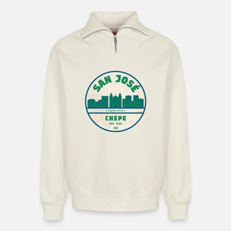 Silhouette de San José Chepe - Sweat unisexe décontracté en coton biologique à demi-zip – de SPREAD - blanc cassé