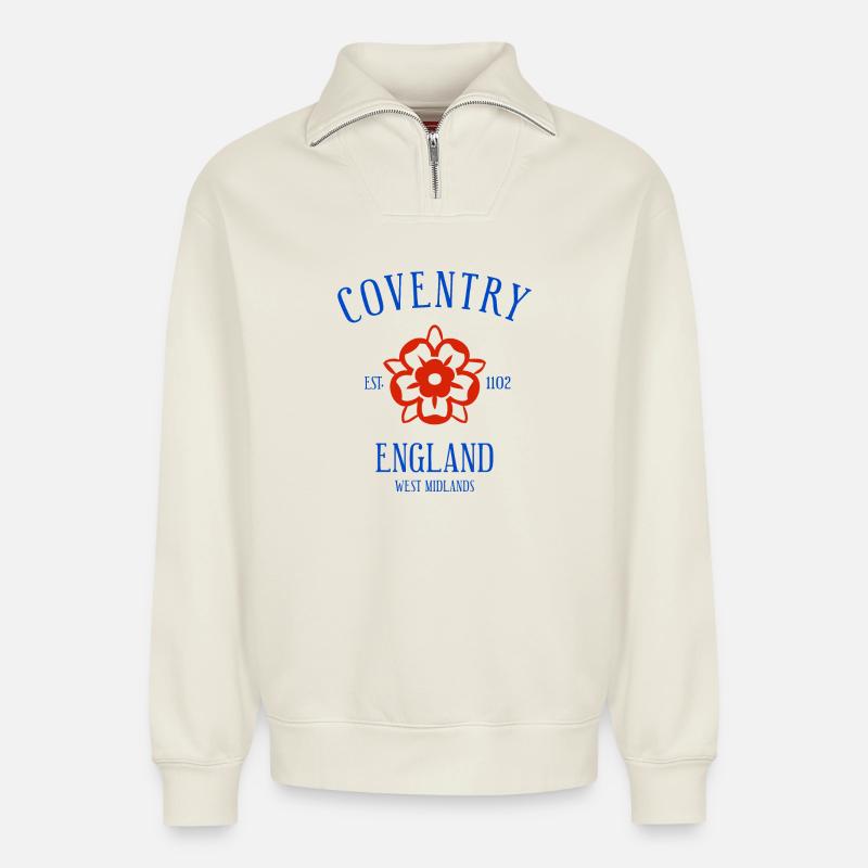 COVENTRY England - Relaxed Unisex Organic Half Zip Sweatshirt – von SPREAD - Naturweiß