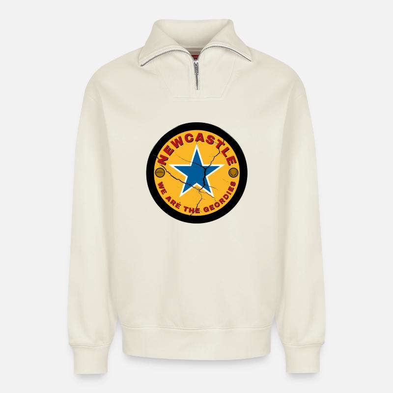 Blauer Stern Riss - Relaxed Unisex Organic Half Zip Sweatshirt – von SPREAD - Naturweiß