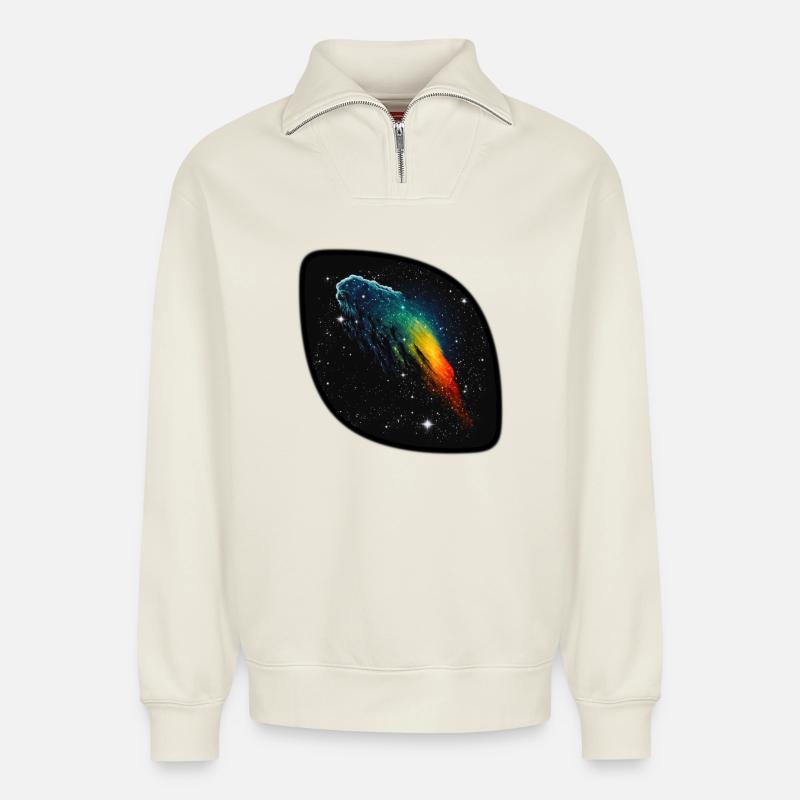 Komet 01 - Relaxed Unisex Organic Half Zip Sweatshirt – von SPREAD - Naturweiß