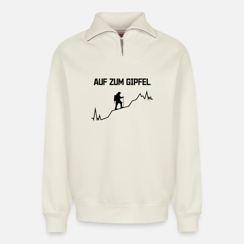 Gipfel Statement bergsteigen Wanderwege Wandern - Relaxed Unisex Organic Half Zip Sweatshirt – von SPREAD - Naturweiß