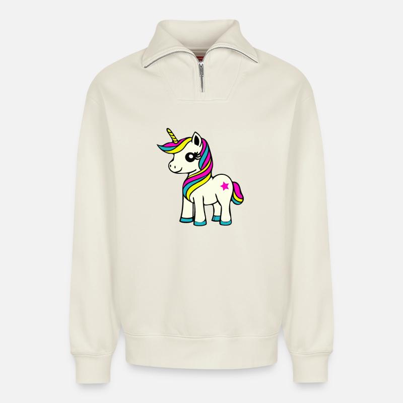 Licorne - Sweat unisexe décontracté en coton biologique à demi-zip – de SPREAD - blanc cassé