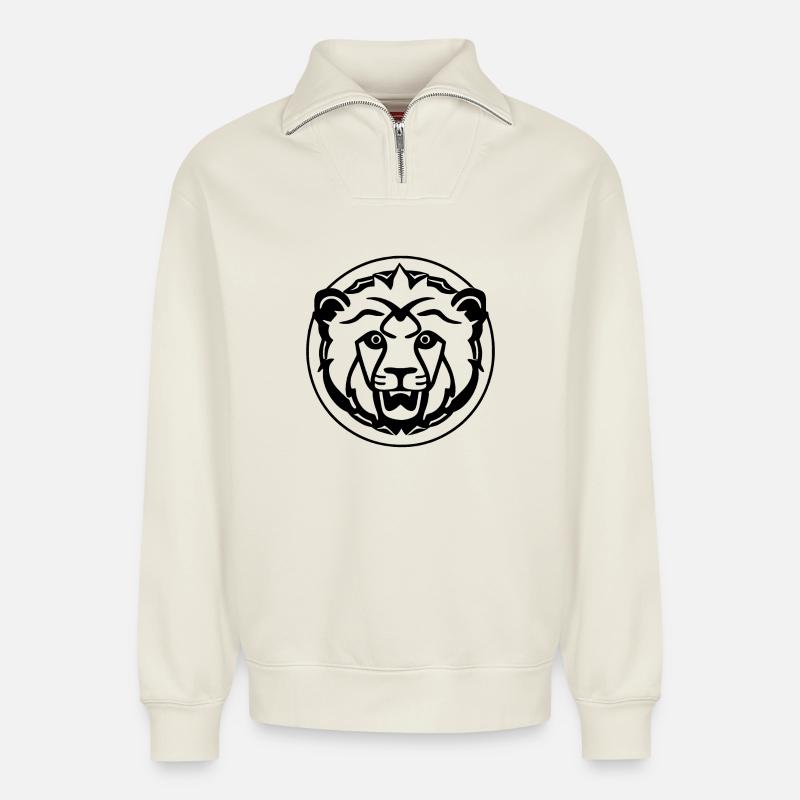 Löwe, Löwenkopf - Relaxed Unisex Organic Half Zip Sweatshirt – von SPREAD - Naturweiß