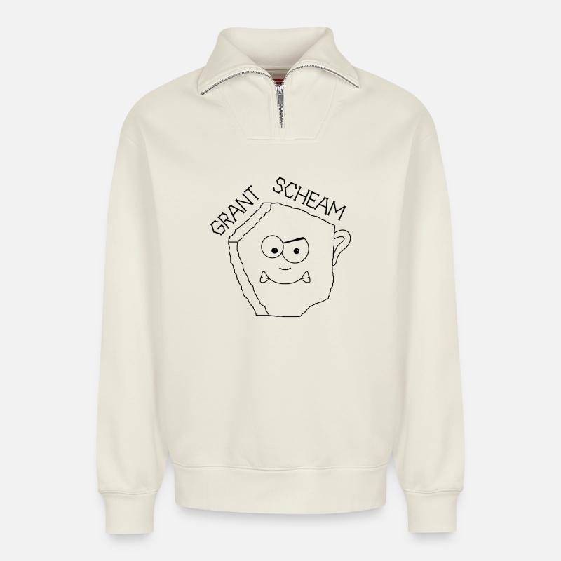 Grantscheam - grumpy person - Austria dialect - Relaxed Unisex Organic Half Zip Sweatshirt – by SPREAD - off white