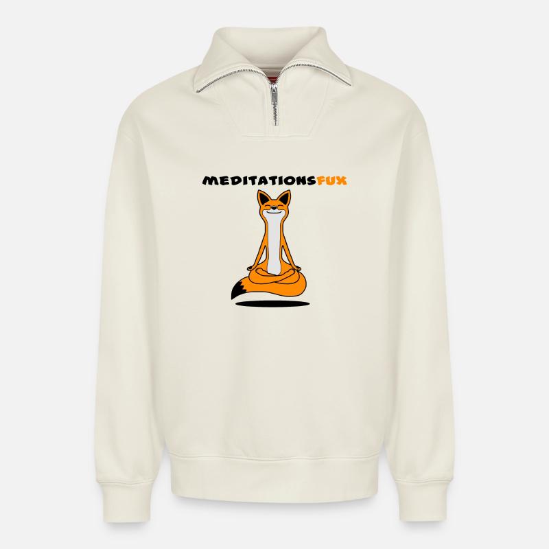 Meditationsfux - Meditation fox, dialect - Relaxed Unisex Organic Half Zip Sweatshirt – by SPREAD - off white
