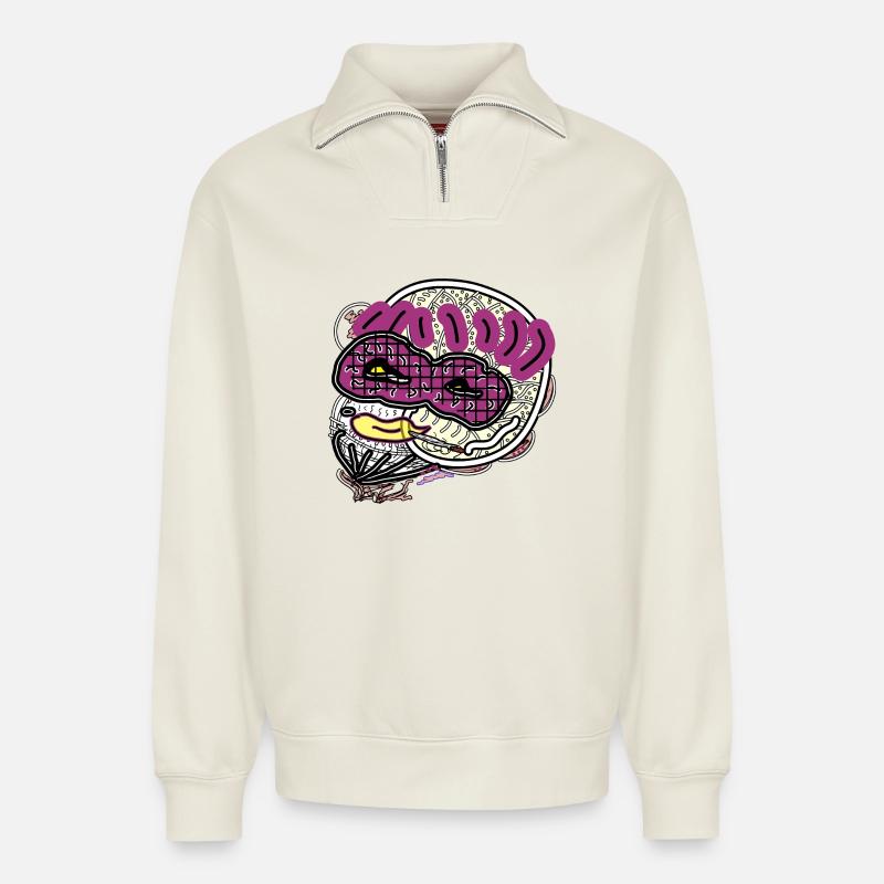 Comic man - Relaxed Unisex Organic Half Zip Sweatshirt – by SPREAD - off white
