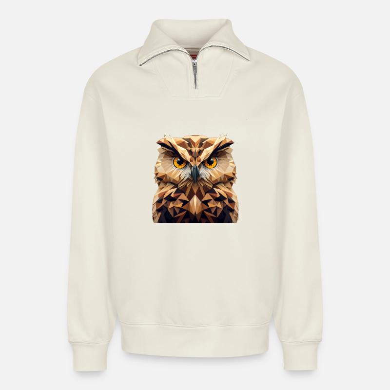 Polygon Eule - Relaxed Unisex Organic Half Zip Sweatshirt – von SPREAD - Naturweiß