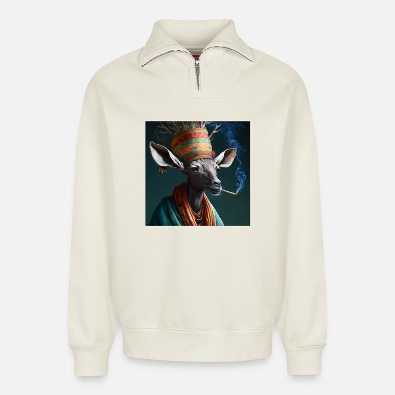 Cannabiche 01 ohne Tippfehler - Relaxed Unisex Organic Half Zip Sweatshirt – von SPREAD - Naturweiß