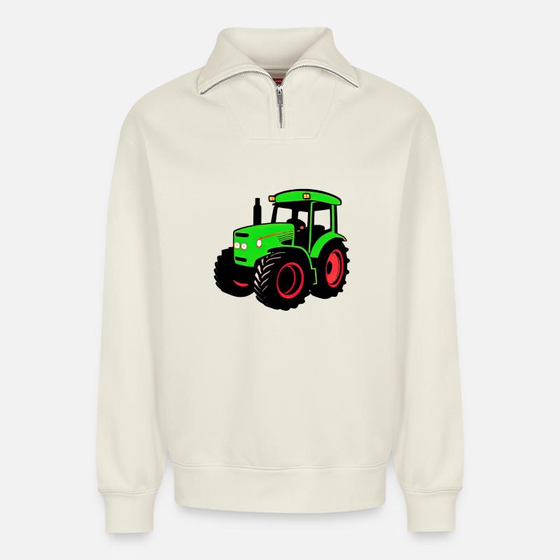 Tractor - Relaxed Unisex Organic Half Zip Sweatshirt – by SPREAD - off white
