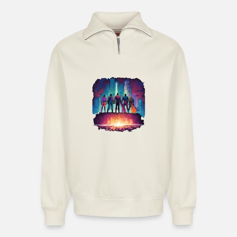 Superhelden - Relaxed Unisex Organic Half Zip Sweatshirt – von SPREAD - Naturweiß
