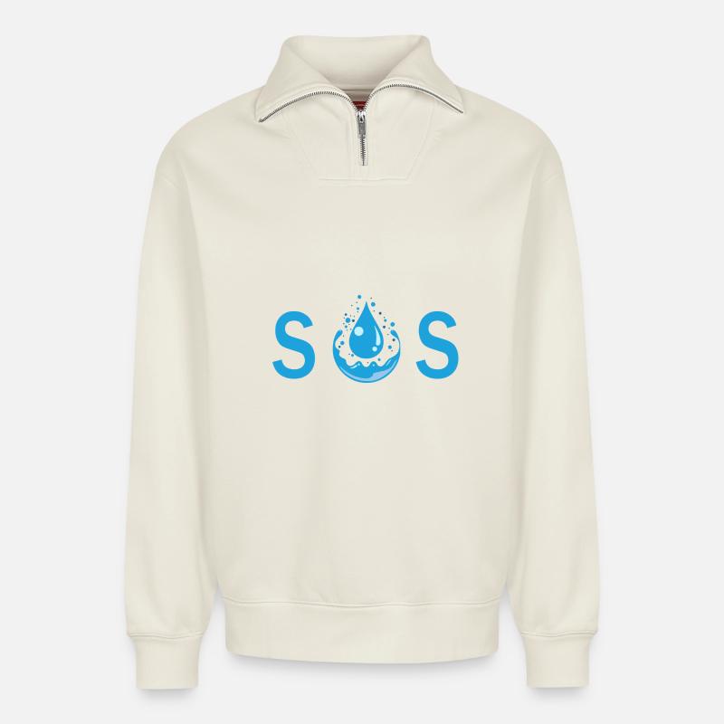 S.O.S - Relaxed Unisex Organic Half Zip Sweatshirt – by SPREAD - off white
