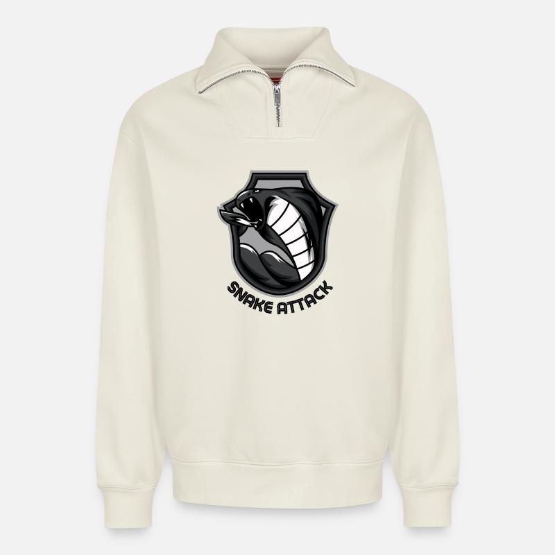 SNAKE ATTACK - Relaxed Unisex Organic Half Zip Sweatshirt – by SPREAD - off white