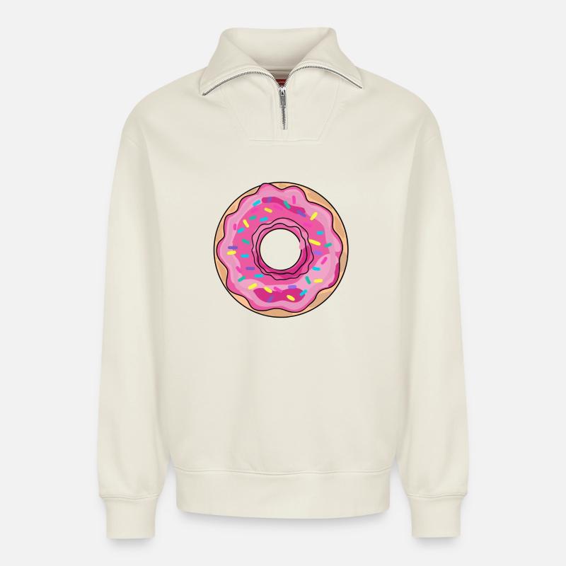 Donut - Relaxed Unisex Organic Half Zip Sweatshirt – von SPREAD - Naturweiß