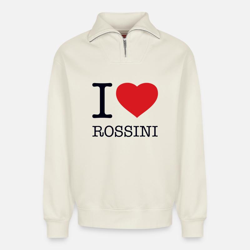 I LOVE ROSSINI - Relaxed Unisex Organic Half Zip Sweatshirt – von SPREAD - Naturweiß
