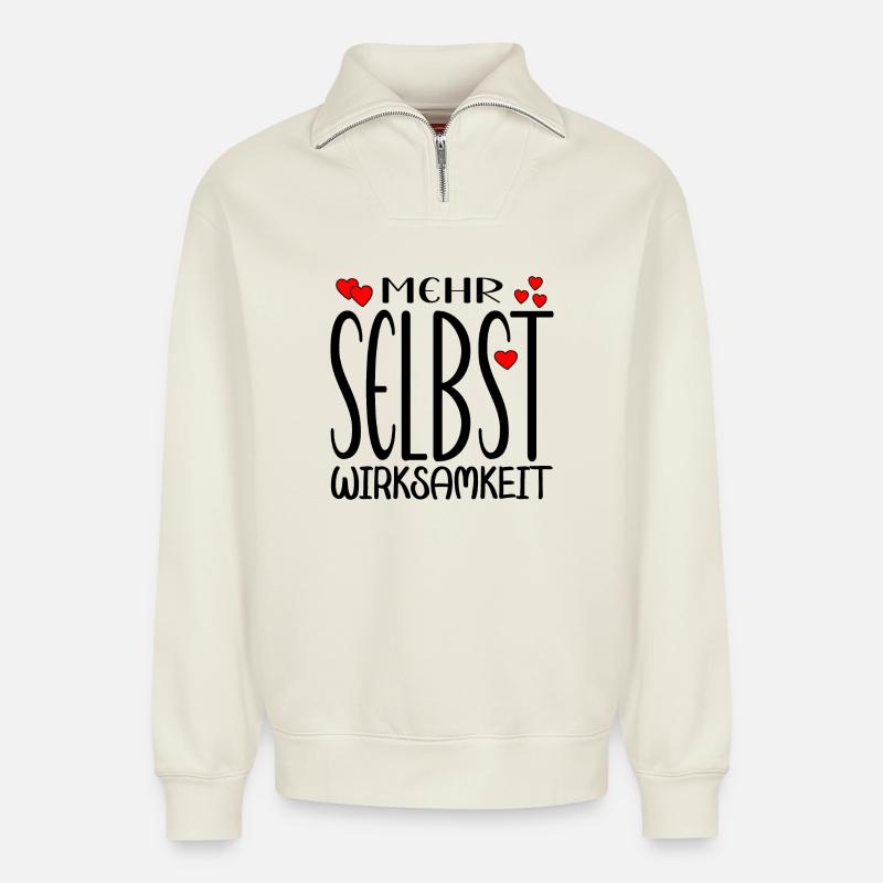 Selbstwirksamkeit - Relaxed Unisex Organic Half Zip Sweatshirt – von SPREAD - Naturweiß