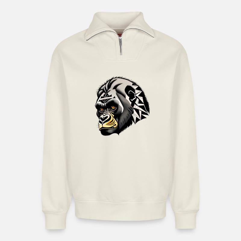 Monkey, Gorilla - Relaxed Unisex Organic Half Zip Sweatshirt – by SPREAD - off white