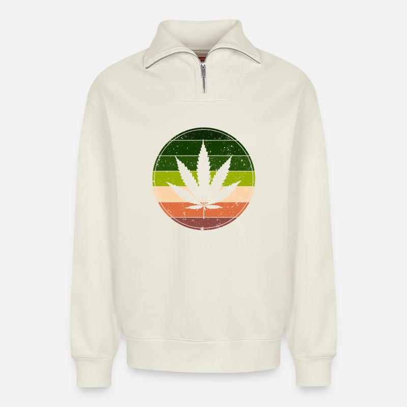 Retro Rainbow Cannabis Runde - Relaxed Unisex Organic Half Zip Sweatshirt – von SPREAD - Naturweiß