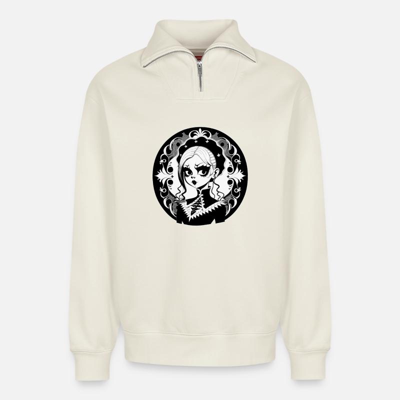 Gothic Witch, Goth Witchcraft - Relaxed Unisex Organic Half Zip Sweatshirt – by SPREAD - off white