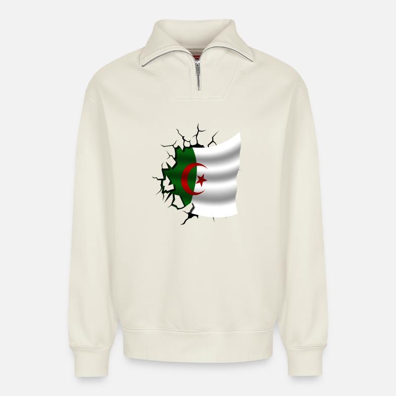 Algérie - Algérie - Drapeau déchiré - Sweat unisexe décontracté en coton biologique à demi-zip – de SPREAD - blanc cassé