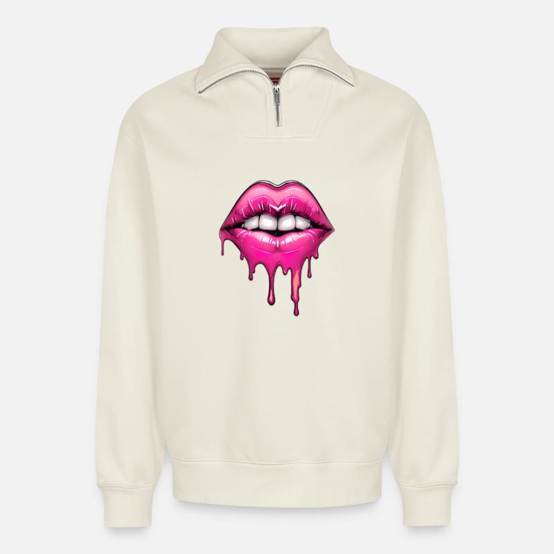 Lips - Relaxed Unisex Organic Half Zip Sweatshirt – by SPREAD - off white